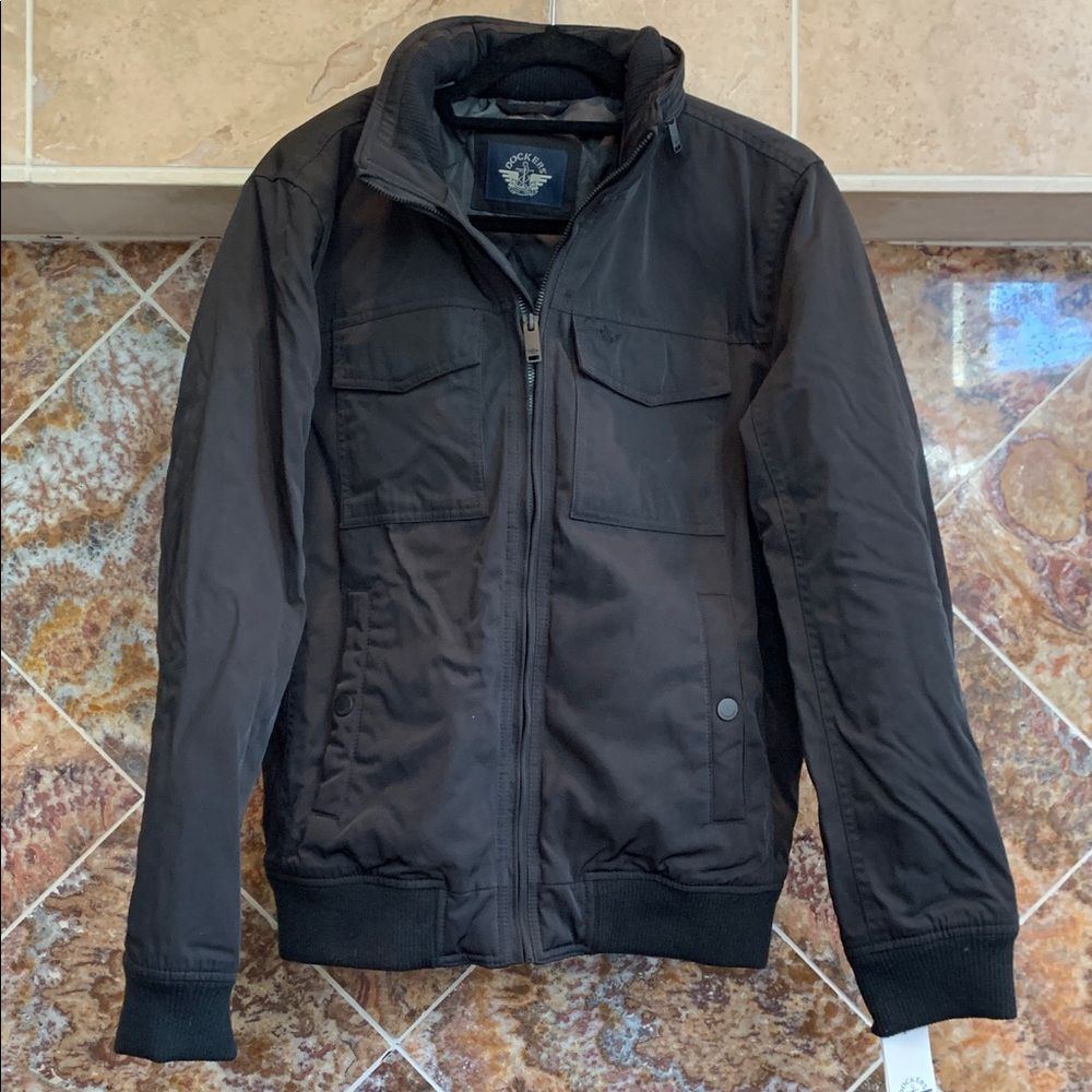 DOCKERS Men's Quilted Lined Flight Black Bomber Jacket Size Small NWT